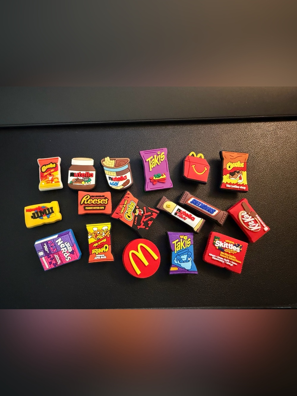 Food croc charms.  Skittles,‎ Takis, Nerds, Nutella,